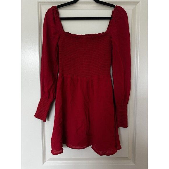 Reformation Kelli Red Smocked Bodice Mini Dress Size XS Flirty Date Night Party - Picture 5 of 8